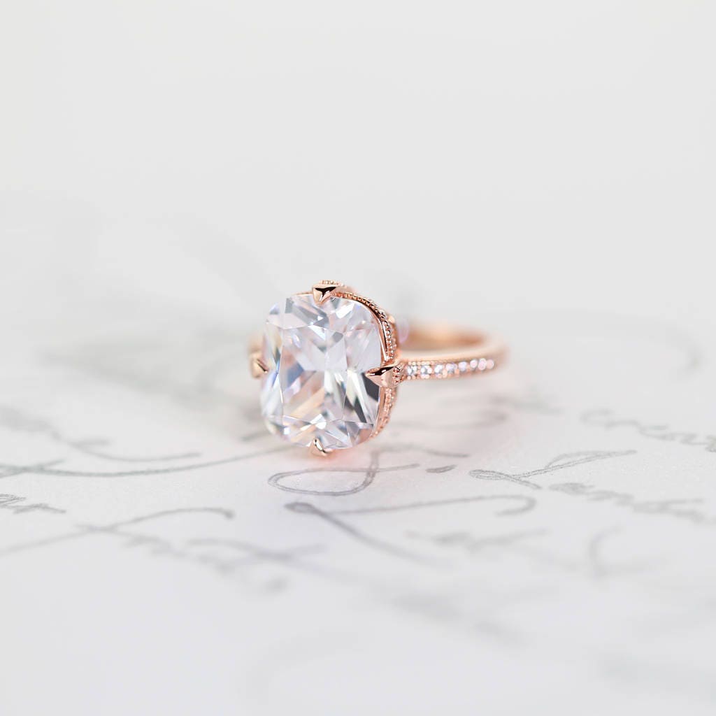 4.8 Carat Engagement Ring, 14K Rose Gold Vermeil, Solitaire, Simulated  Diamond, Statement, Wedding, Sterling Silver, 925, Promise Ring, Bold - Etsy