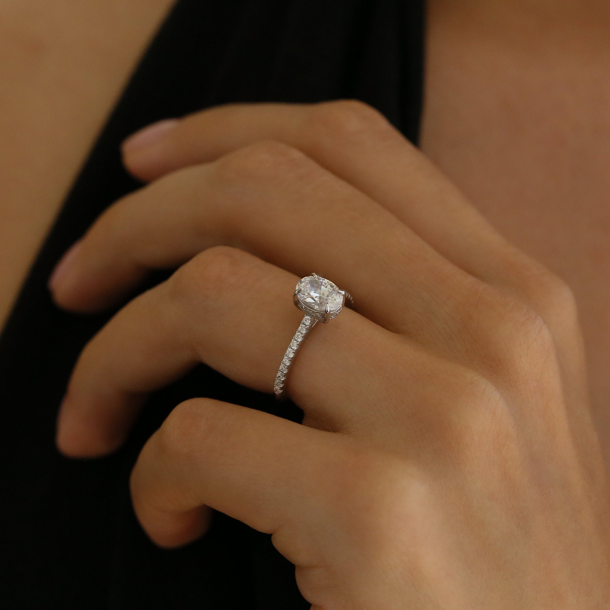 1.25 CT Hidden Halo Engagement Ring in White Gold (Rhodium) over Sterling Silver - Wedding Ring - Promise Ring - Trove