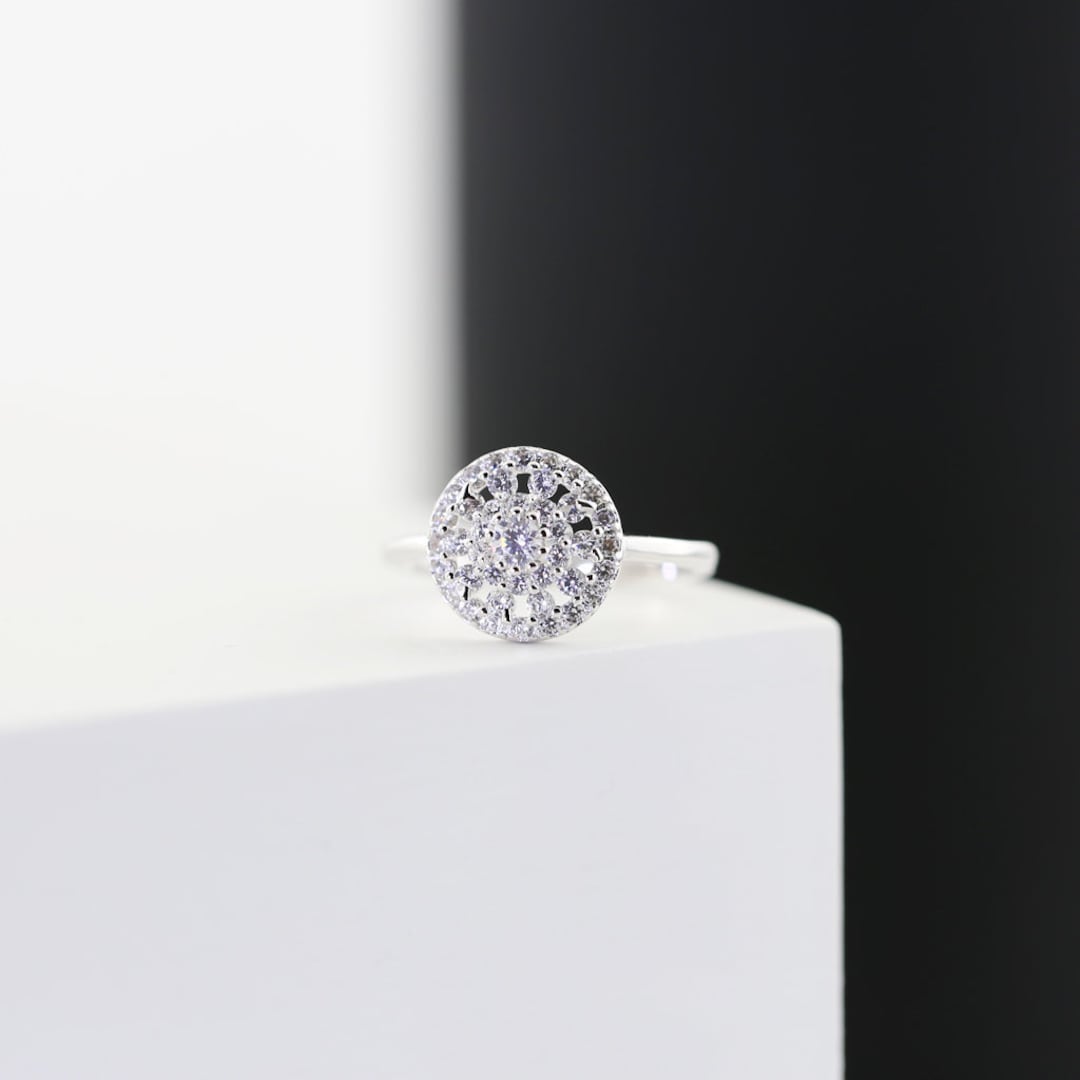 Dainty Shimmering Circular Ring in Rhodium Over Sterling Silver - Etsy