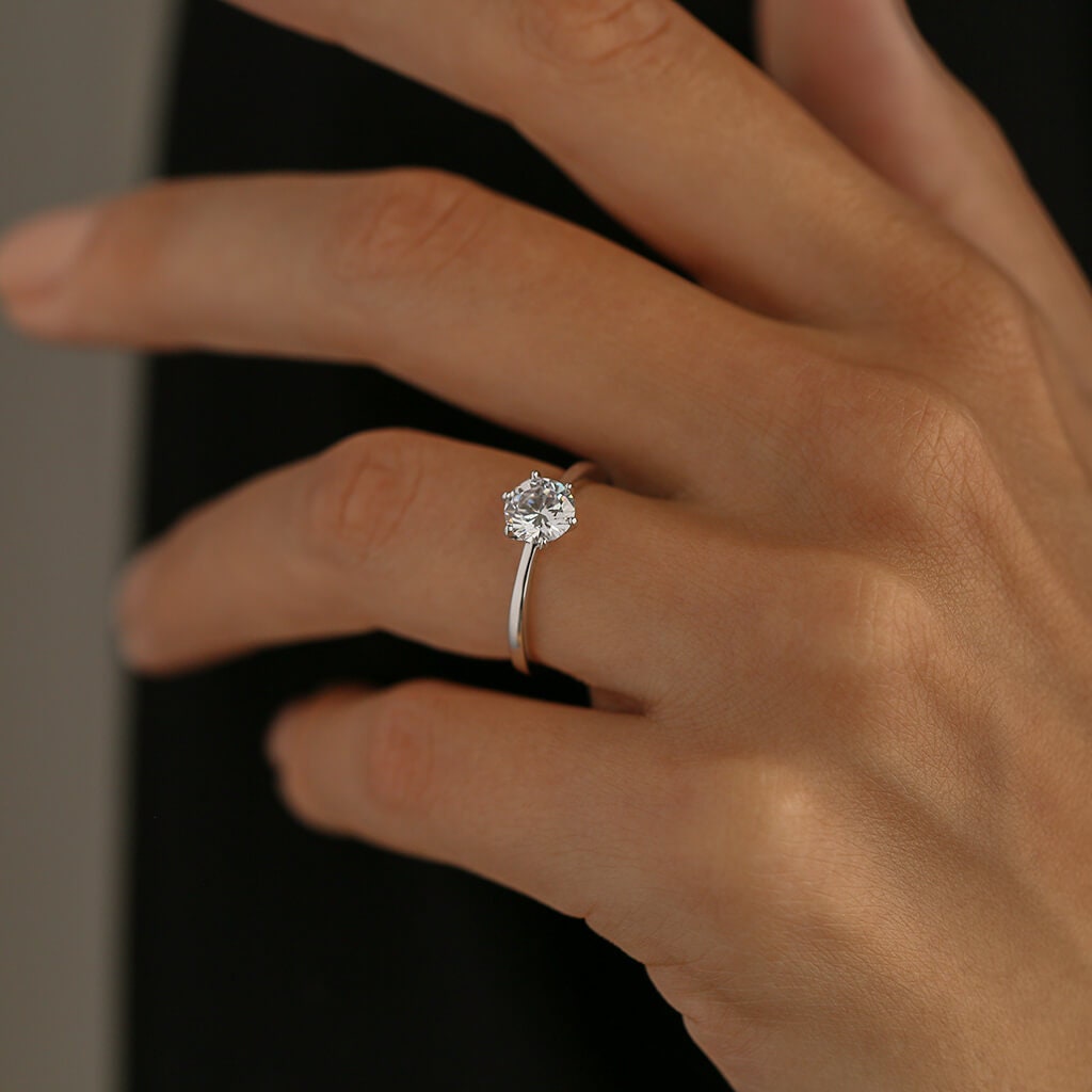 1.25 Carat Round Cut Solitaire Ring in White Gold (Rhodium) over Sterling Silver - Classic Engagement Ring - Promise Ring - Wedding Ring