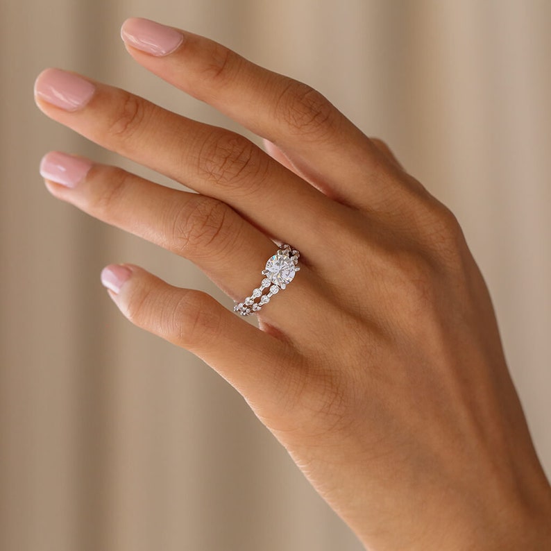 1.5 Ct Round Cut Wedding Set Wedding Rings Engagement Ring Anniversary Ring Round Wedding Ring Simulated Diamond Promise Ring image 2