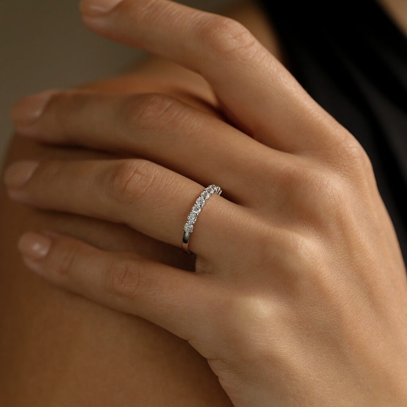 Half-Eternity Band in White Gold (Rhodium) over Sterling Silver - Engagement Ring - Wedding Ring - Promise Ring - Anniversary Ring image 2