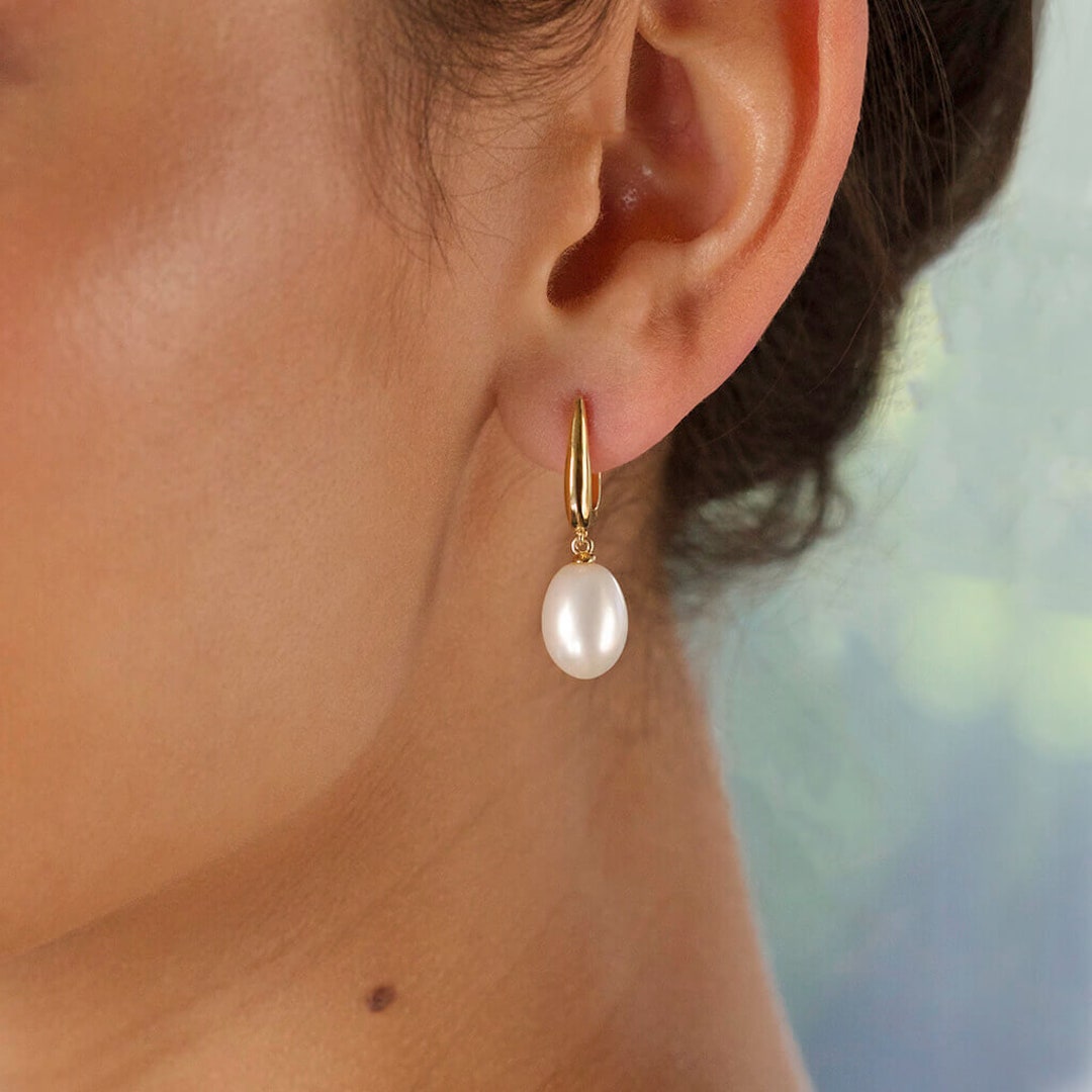 Fresh Water Drop Pearl Earrings in 14K Gold Vermeil, 14K Rose Gold Vermeil,  White Gold rhodium Over Sterling Silver Dangling Earrings - Etsy