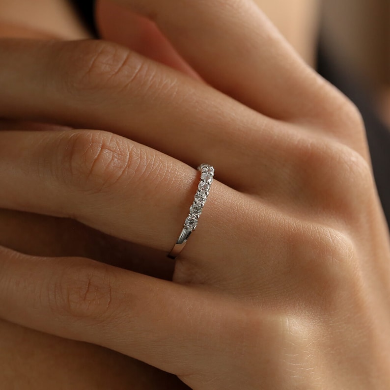 Half-Eternity Band in White Gold (Rhodium) over Sterling Silver - Engagement Ring - Wedding Ring - Promise Ring - Anniversary Ring image 3