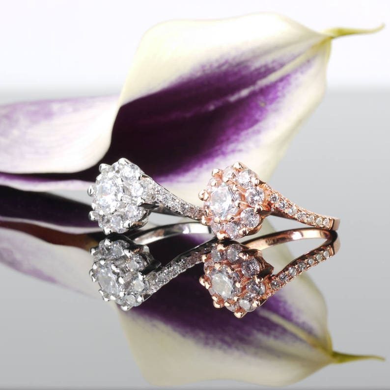 Bold Cocktail Engagement Ring in 14K Rose Gold over Sterling Silver