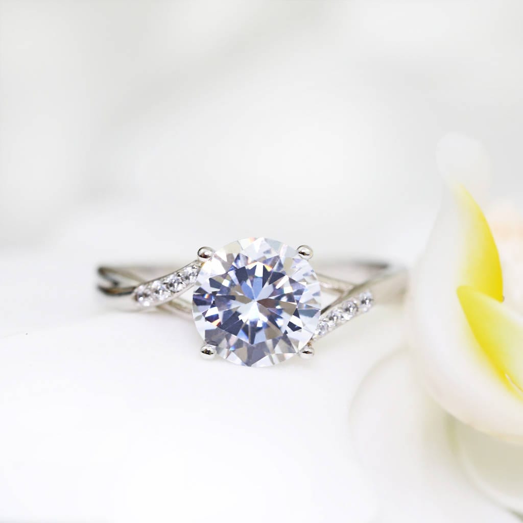 Twisted Band Solitaire Ring in 14K Rose Gold or Rhodium over Sterling Silver