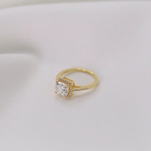 2 Carat Halo Engagement Ring 14K Gold Vermeil Sterling Silver Cushion Cut Wedding Ring Simulated Diamond Trove image 3