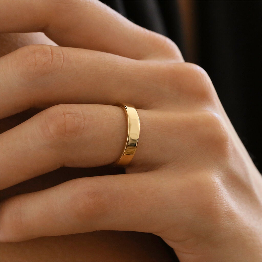 Cigar Band, Flat Ring, Sterling Silver, 925, Classic Design, 4mm width, Gold Band, Silver Band, Gift for Him, Gift for Her, Unisex, TROVE