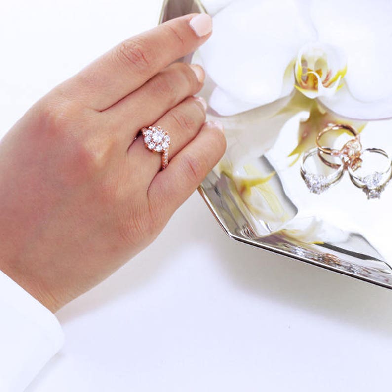 Bold Cocktail Engagement Ring in 14K Rose Gold over Sterling Silver