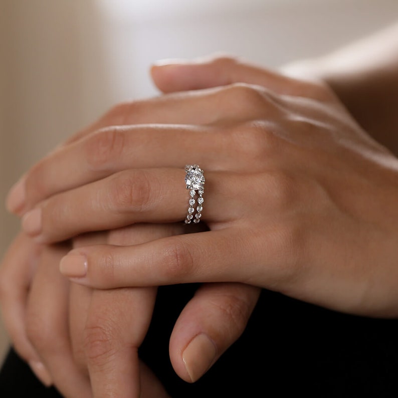 1.5 Ct Round Cut Wedding Set Wedding Rings Engagement Ring Anniversary Ring Round Wedding Ring Simulated Diamond Promise Ring image 3