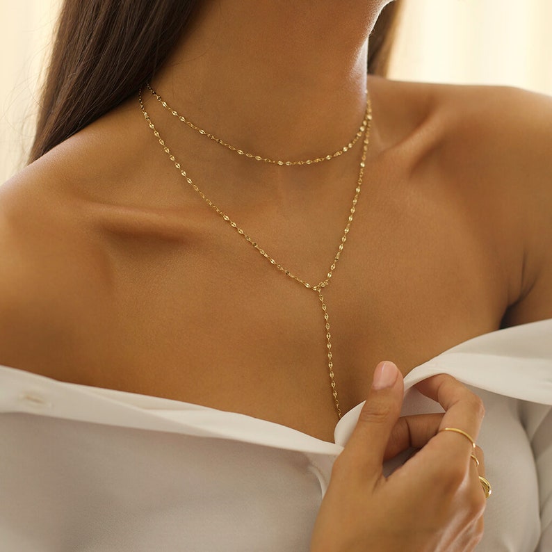 Double Coin Lariat Necklace in 14K Gold Vermeil or Rhodium over Sterling Silver image 1