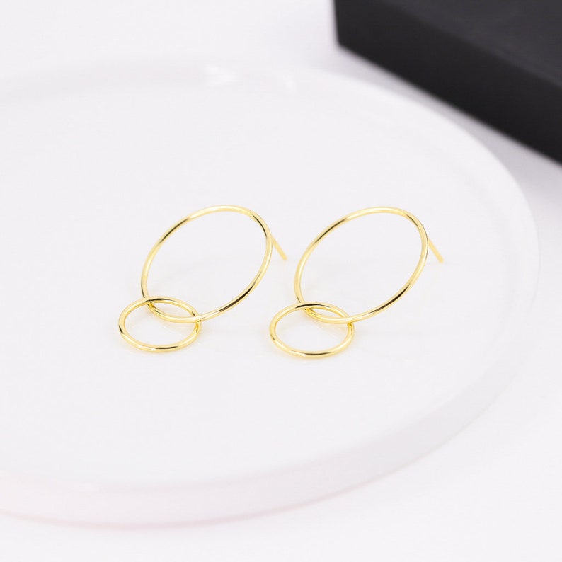Double Hoop Earrings in 14K Gold Vermeil, 14K Rose Gold Vermeil or Rhodium over Sterling Silver image 2