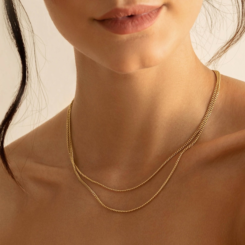 DAINTY CURB CHAIN 14K Gold Vermeil or White Gold over Sterling Silver Unisex Chain Trove image 2
