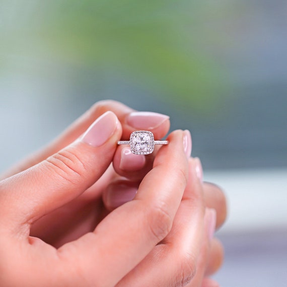 1 5 Carat Halo Engagement Ring Cushion Cut Simulated Diamond Etsy