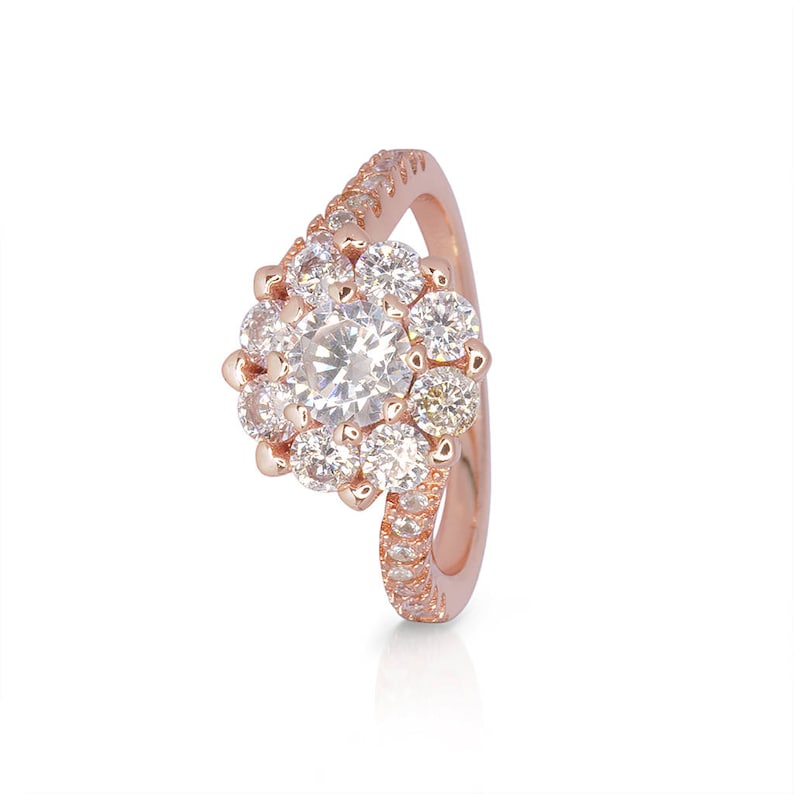 Bold Cocktail Engagement Ring in 14K Rose Gold over Sterling Silver