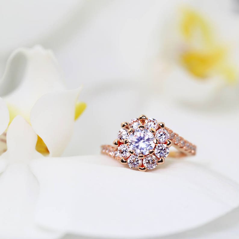 Bold Cocktail Engagement Ring in 14K Rose Gold over Sterling Silver