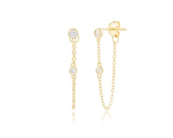 Dainty Chain Ear Jacket Earrings in 14K Gold Vermeil or Rhodium over Sterling Silver