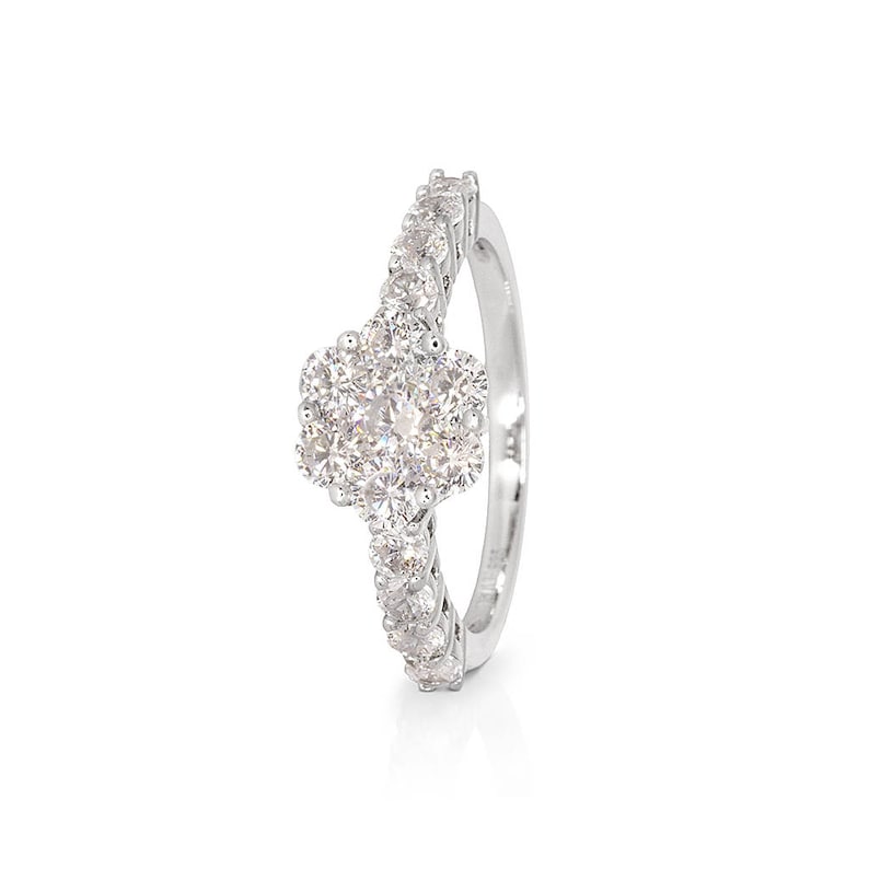 Sterling Silver Minimal Contemporary Design Stacking 925 Thin Flower Bridesmaids Band Delicate Dainty Ring Sparkling Stones Elegant