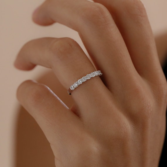 Half-Eternity Band in White Gold (Rhodium) over Sterling Silver - Engagement Ring - Wedding Ring - Promise Ring - Anniversary Ring