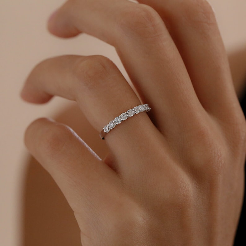 Half-Eternity Band in White Gold (Rhodium) over Sterling Silver - Engagement Ring - Wedding Ring - Promise Ring - Anniversary Ring image 1
