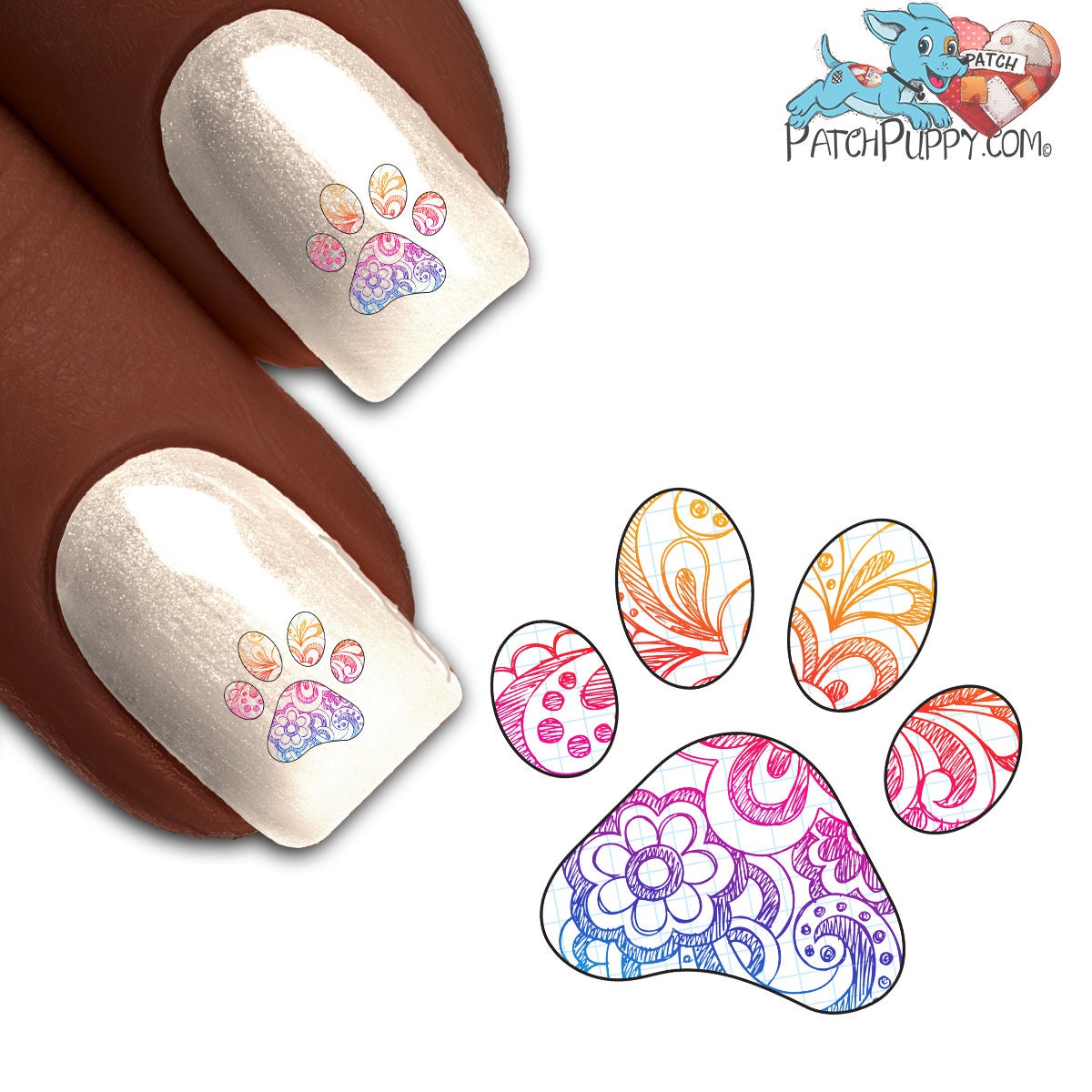 doodle paw print nail art kit dog nail decals waterslide etsy