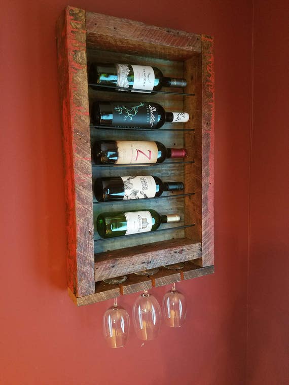 Rough sawn barn wood wine bottle/ wine glass rack/machine shed Etsy