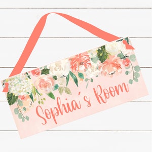 Personalized Name Sign - Girl Design - Peach Floral