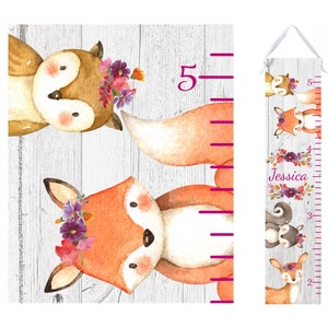 Floral Woodland Animals Growth Chart - Personalized Height Chart Ruler