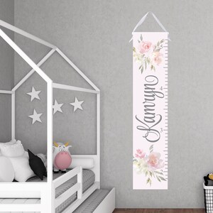 Pink And Gray Floral Growth Chart Personalized Watercolor Height Chart image 2