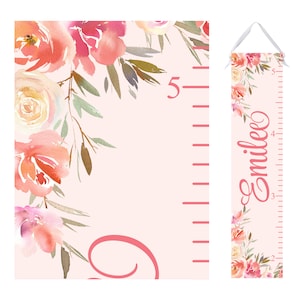 Personalized Growth Chart, Blush Floral, Girl Height Ruler, Nursery Decor