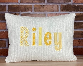 Personalized  Name Pillow - Yellow Applique Nursery Gift