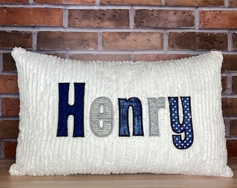Personalized  Name Pillow - Navy And Gray - Gift For Boy