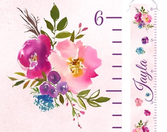 Floral Growth Chart For Girls - Personalized Height Ruler