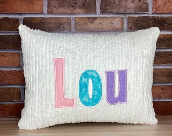 Personalized  Name Pillow - Multi-Color Pastel Applique