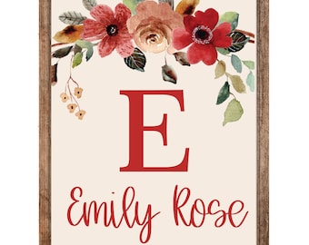 Fall Floral Letter and Name Wall Art