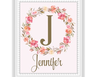 PInk Blush Floral Letter and Name Wall Art