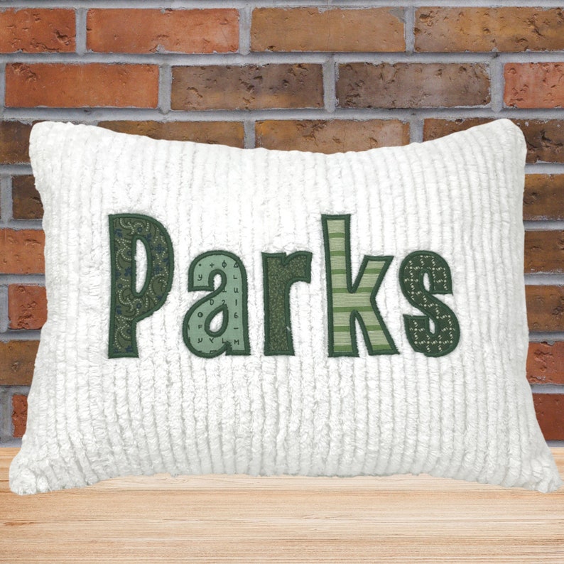 Personalized Name Pillow Forest Green Applique image 1