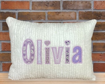 Personalized  Name Pillow - Purple Applique Nursery Gift