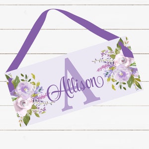 Personalized Name Sign - Girl Design - Lavender and Purple Floral Design