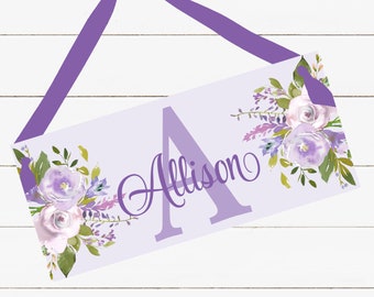 Personalized Name Sign - Girl Design - Lavender and Purple Floral Design