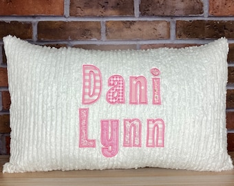 Personalized  Name Pillow - Light Pink Applique Baby Gift