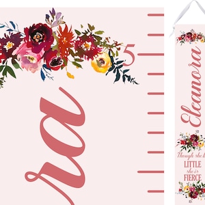Watercolor Floral Girl&#39;s Growth Chart - Little But Fierce - Height Chart Ruler