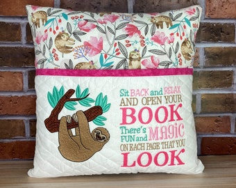 Sloth Reading Pillow With Pocket For Girls
