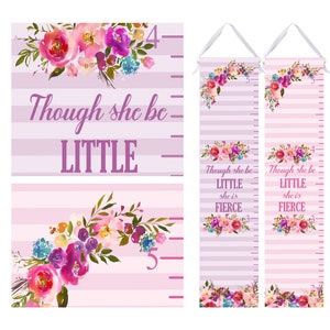 Pink Floral Growth Chart For Girls - Little But Fierce Height Chart Ruler