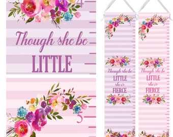 Pink Floral Growth Chart For Girls - Little But Fierce Height Chart Ruler