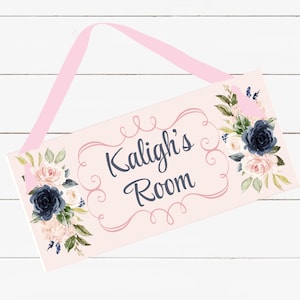 Personalized Name Sign - Girl Design - Navy and Blush Floral