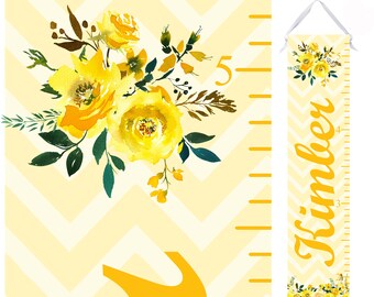 Yellow Floral Growth Chart -Personalized Height Chart Ruler