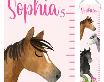 Pretty Horses Growth Chart For Girls - Personalized Height Ruler