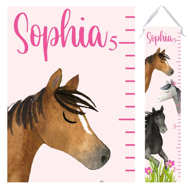 Pretty Horses Growth Chart For Girls - Personalized Height Ruler