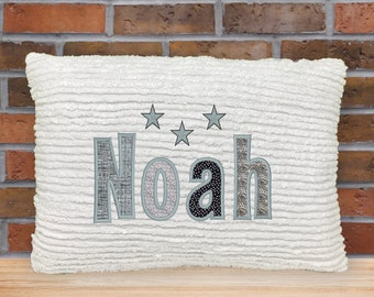 Personalized  Name Pillow - Gray and Black Applique Gift For Boy